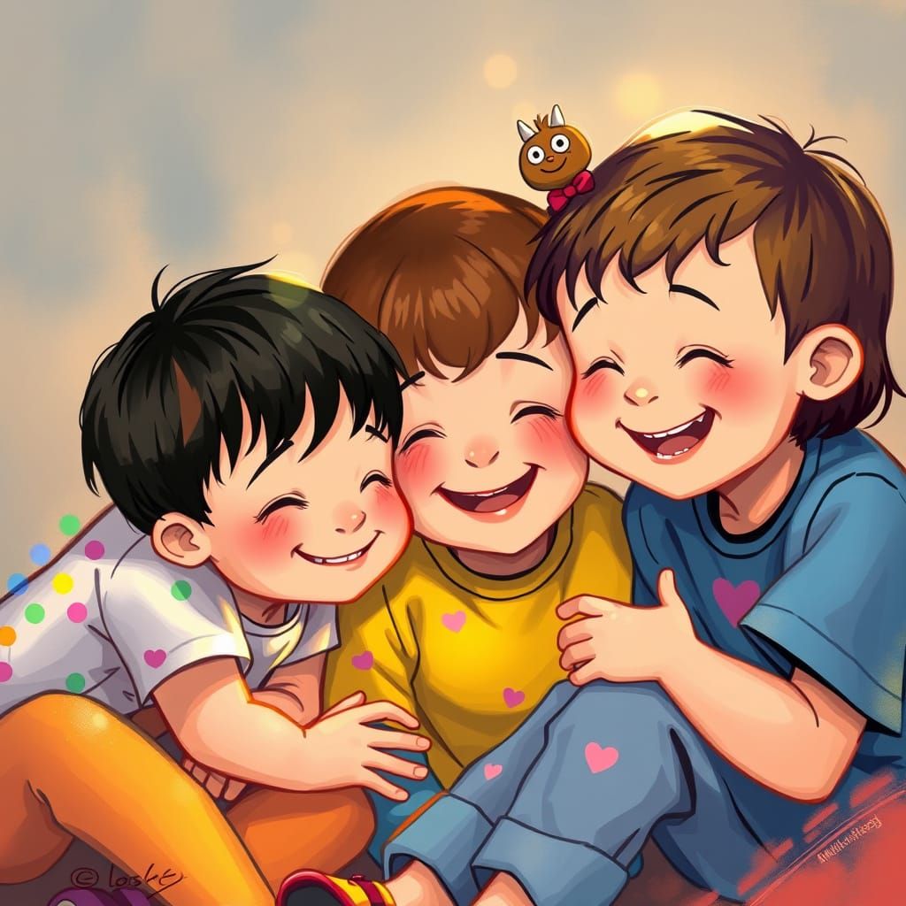 Joyful Children Embracing Life in Vibrant Digital Art