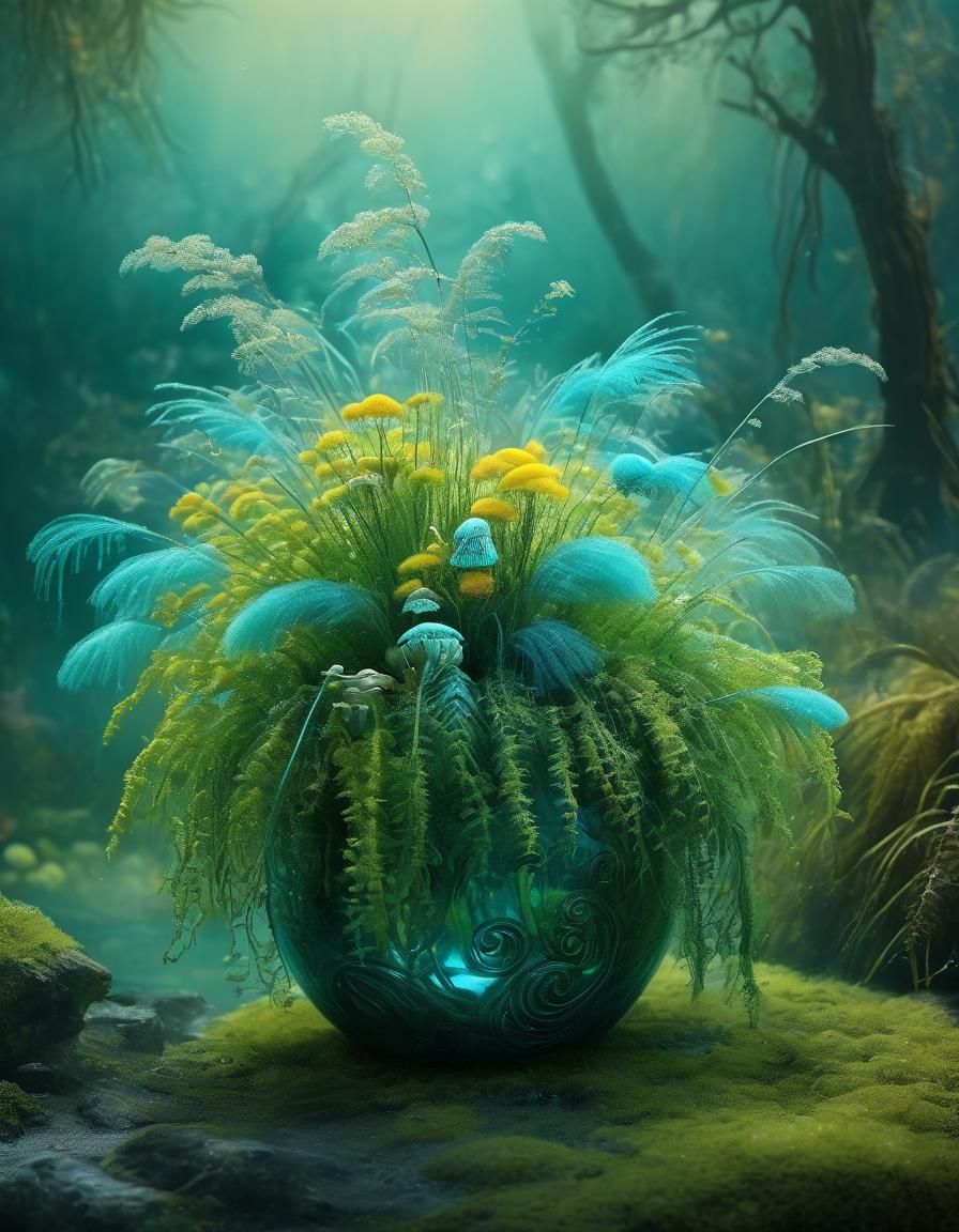 Magical Creature with Mimosa Bouquet in Fairy Tale World