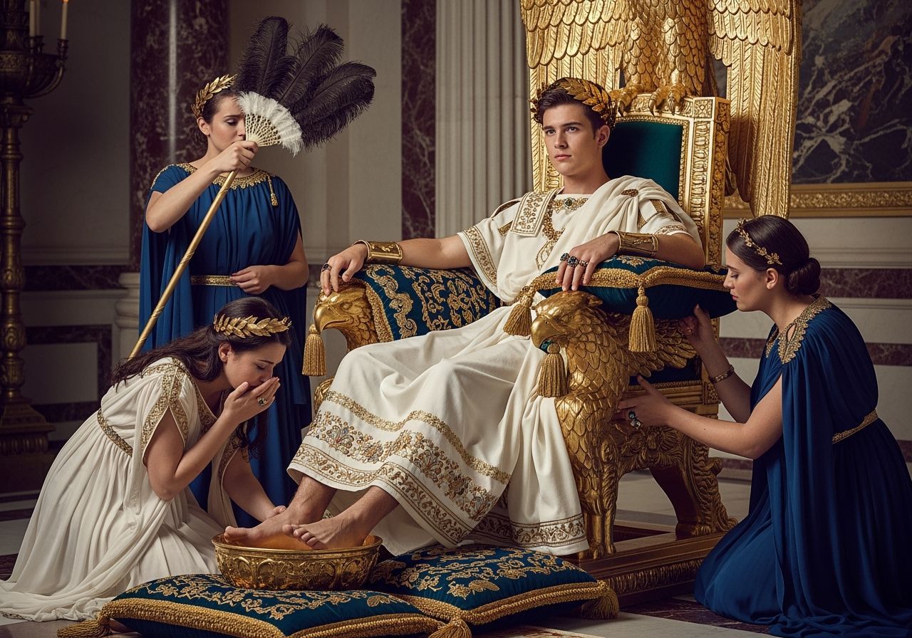 Young Emperor on Eagle Throne in Lavish Palace