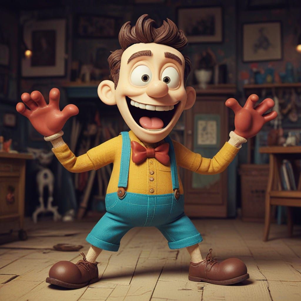 Vibrant Cartoon Character in Exaggerated Rubber-Hose Style