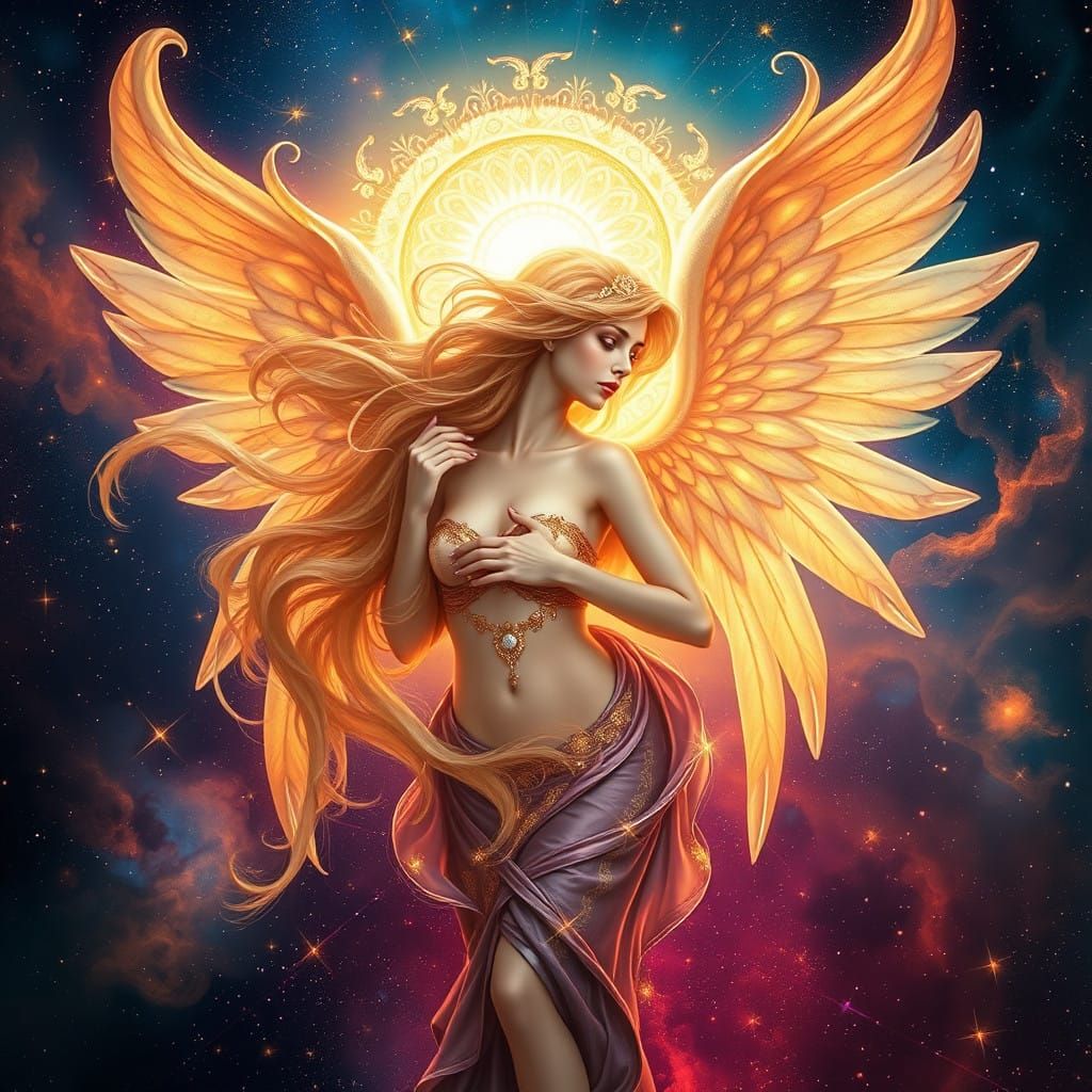 Glowing Angel in a Cosmic Dreamscape