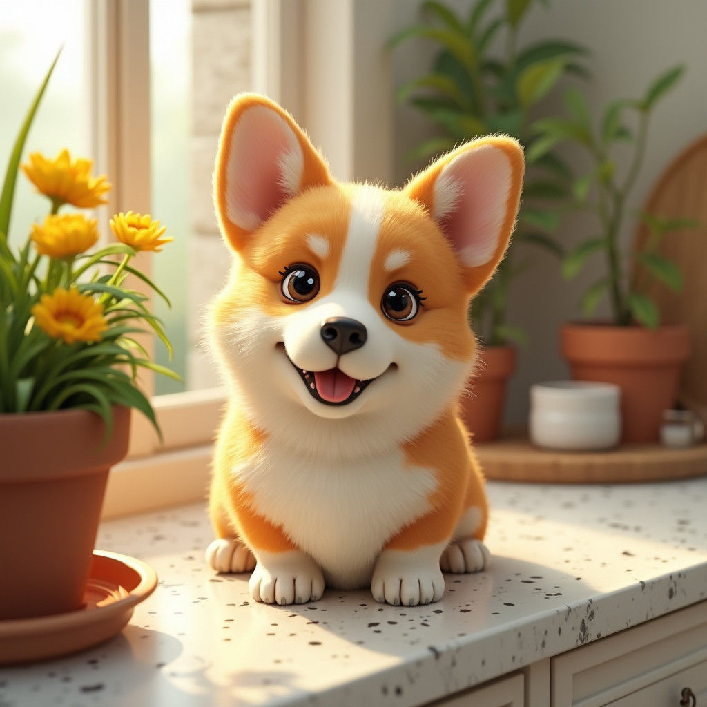 Corgi Puppy Portrait in Ornate Digital Art Style