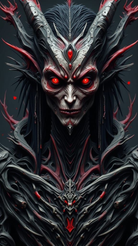 Alien Demon Creature with Hypnotic Eyes and Weapons