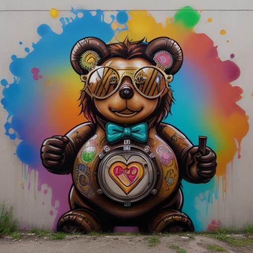 Steampunk Root Beer Care Bear Graffiti Art