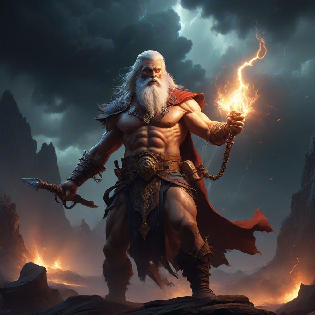 Epic Fantasy Wizard Battles Dark Stormy Landscape in Vibrant...