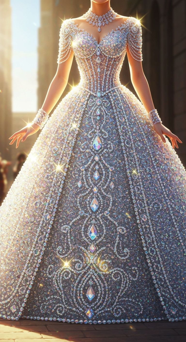 Fantasy Queen in Sparkling Glass Bead Gown