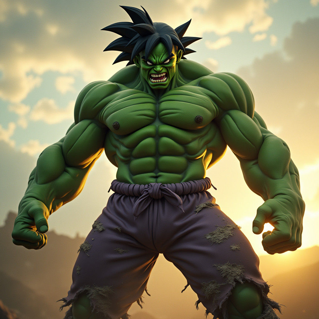 Goku-Hulk Hybrid: Epic Cinematic Film Still