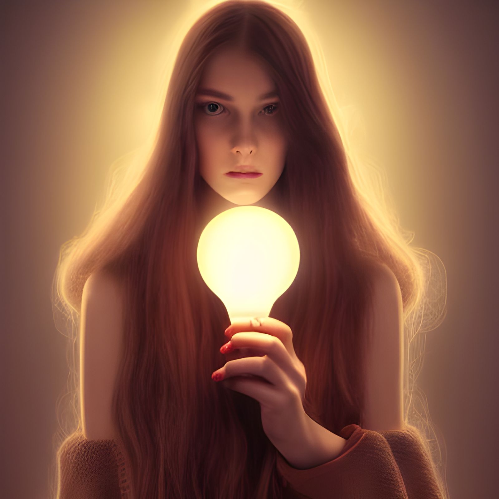 Elegant Woman Holding Lightbulb in Hyperrealism