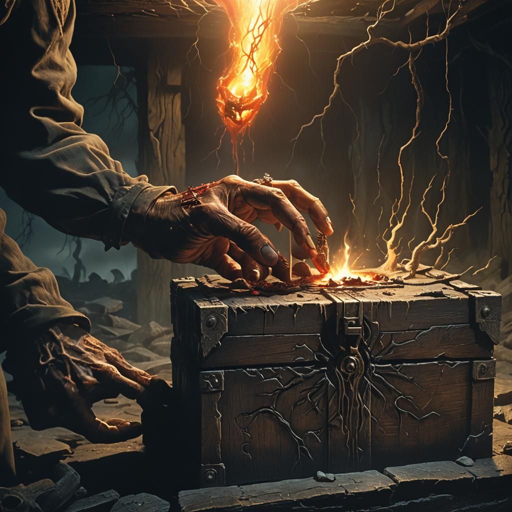 Pandora's Box Explosion in Dark Surrealism