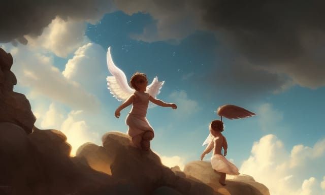little angels playing in the sky