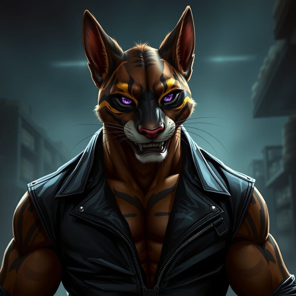 Sleek Khajiit Crime Boss Stands Tall in Darkened Warehouse