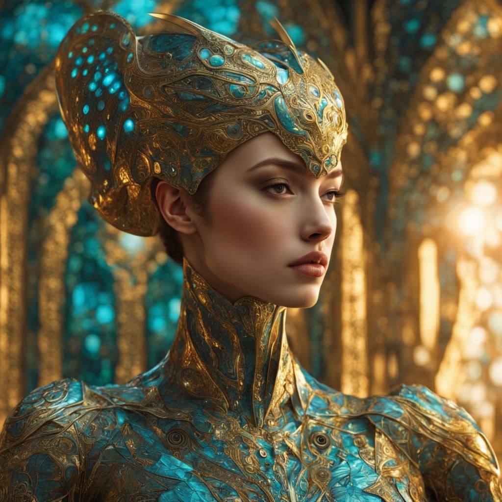 Klimt-Inspired Sci-Fi: Luminescent Alien Artifact