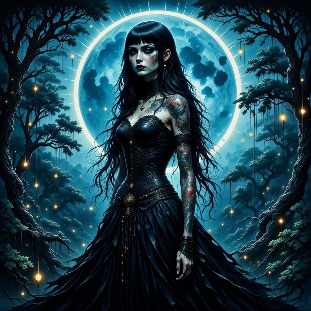 Goth Girl with Blue Moon
