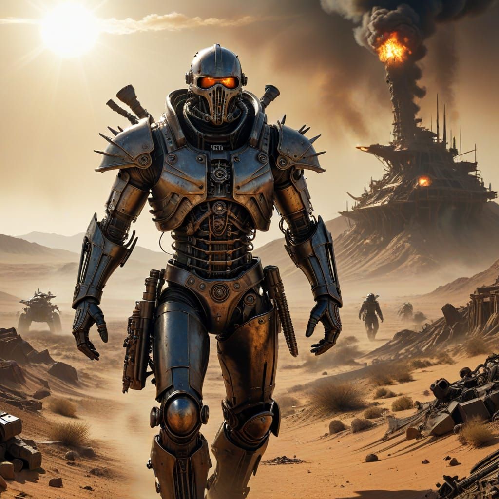 Steampunk Automaton in Fiery Desert Battle