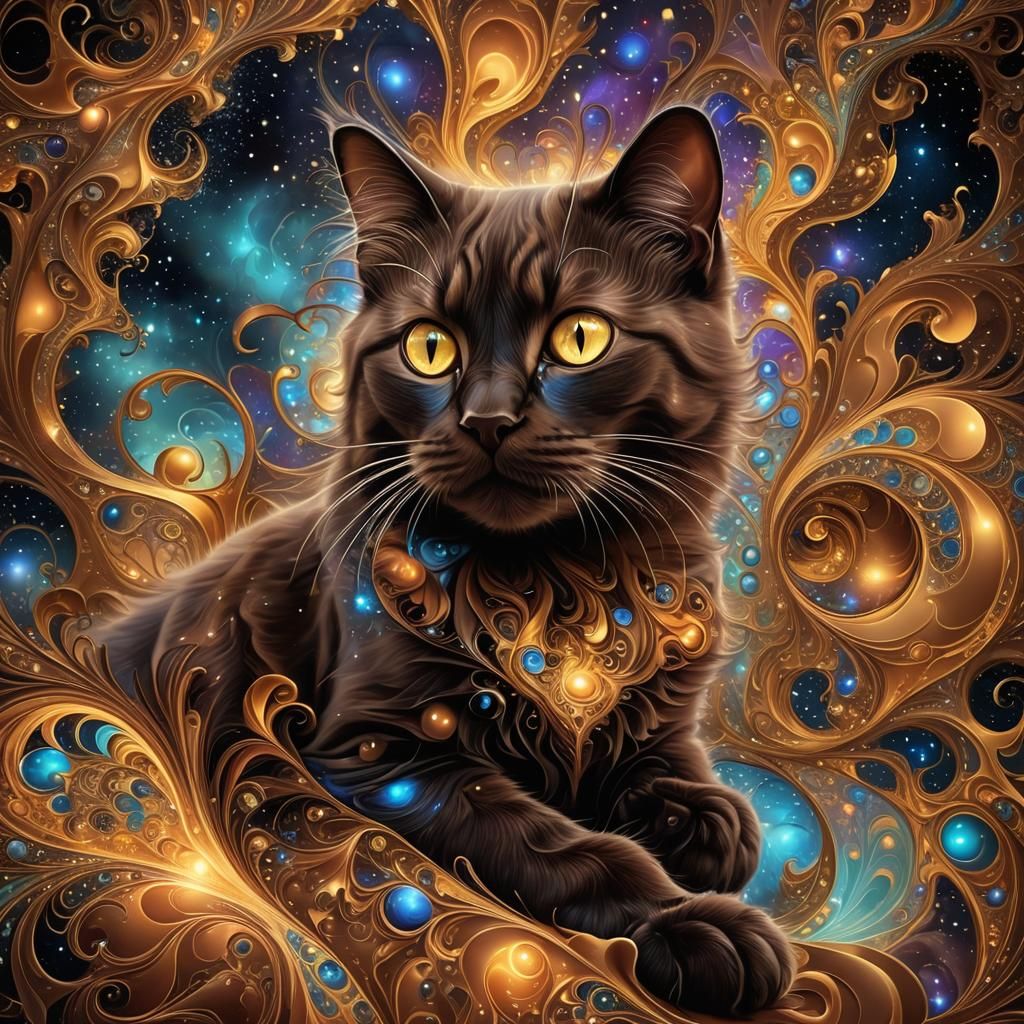 Chocolate Cat Filled with Cosmic Dust, Fractal Art
