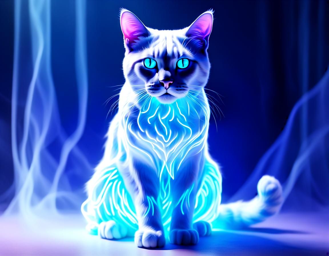 Ethereal Ghost Cat in Neon Lit Setting