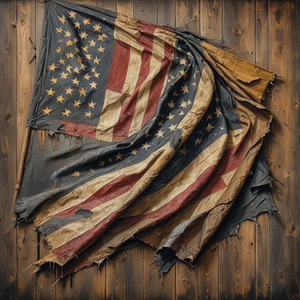 Worn Flag with Names in Soft Golden Light