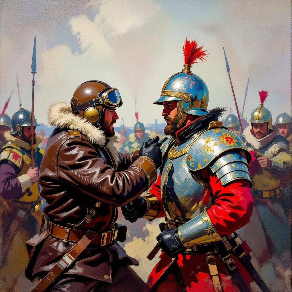 Pilot versus Guards in Fauvist Dreamscape