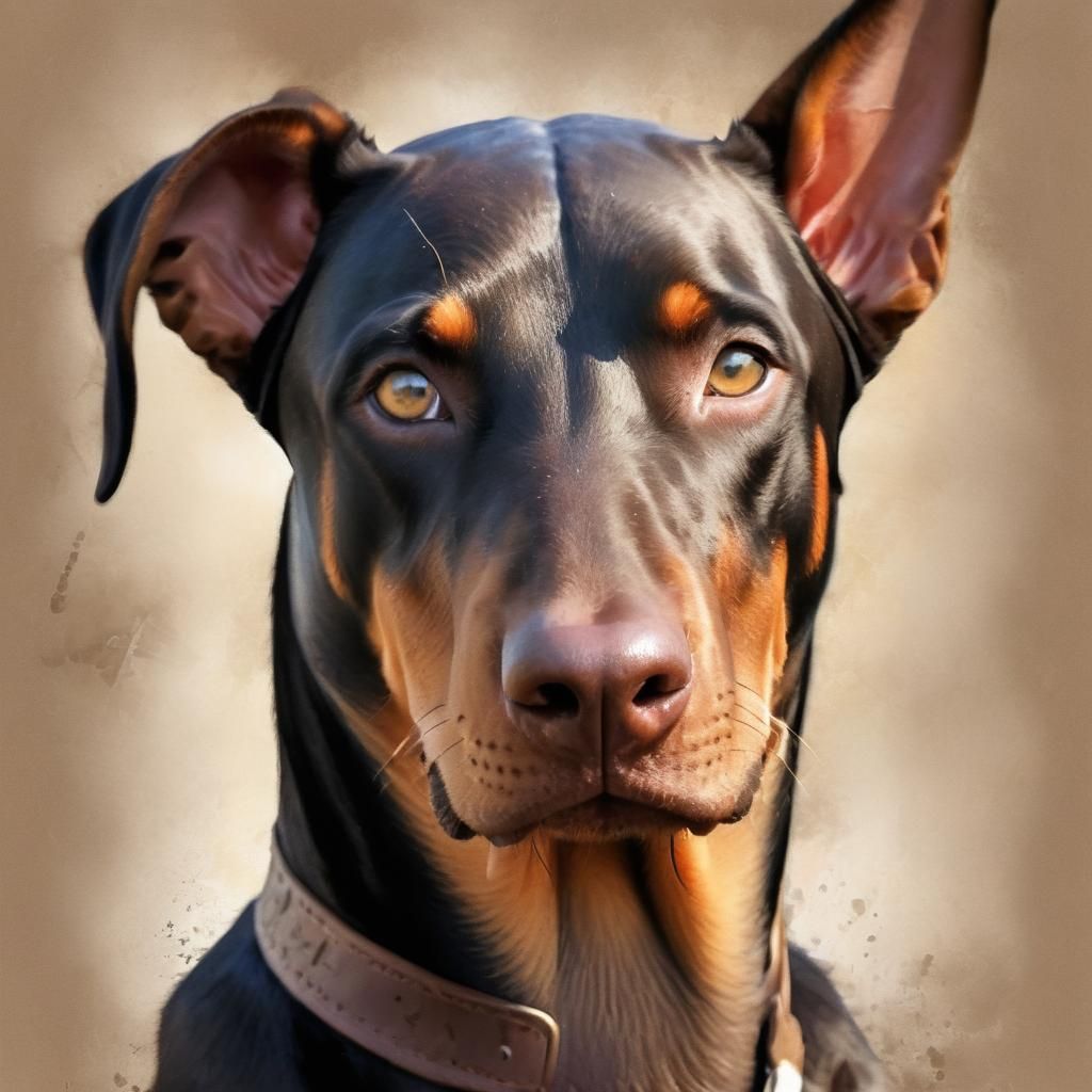 Doberman Portrait in Watercolor Style