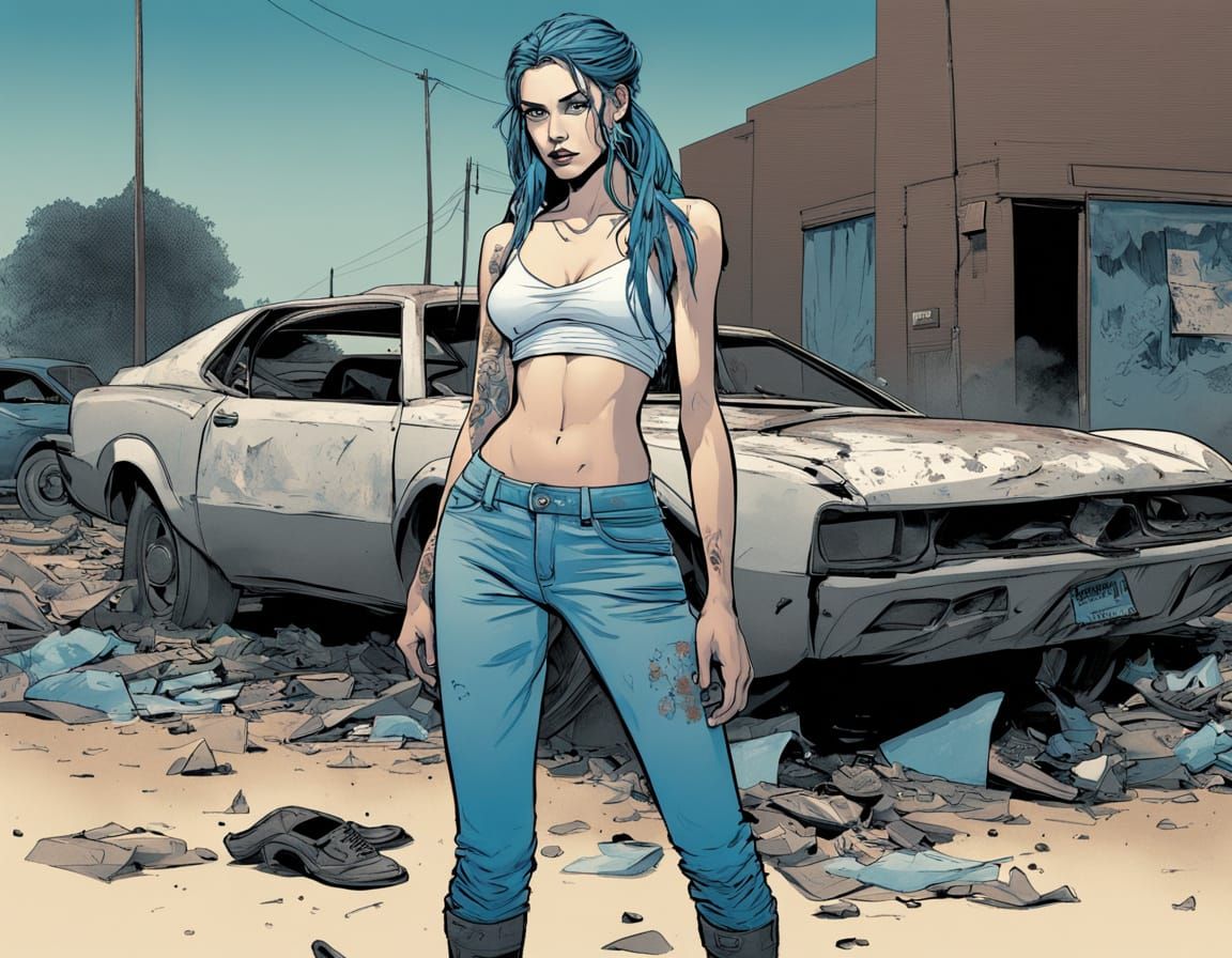 Cyberpunk Goddess in a Gritty Urban Wasteland