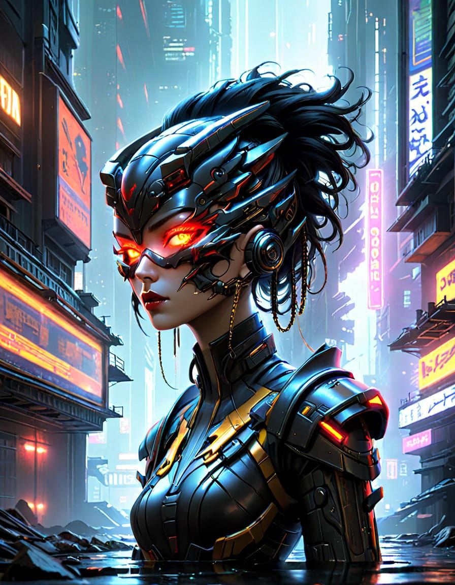 Cyberpunk Goddess Infernia Reigns Amidst Neon Metropolis
