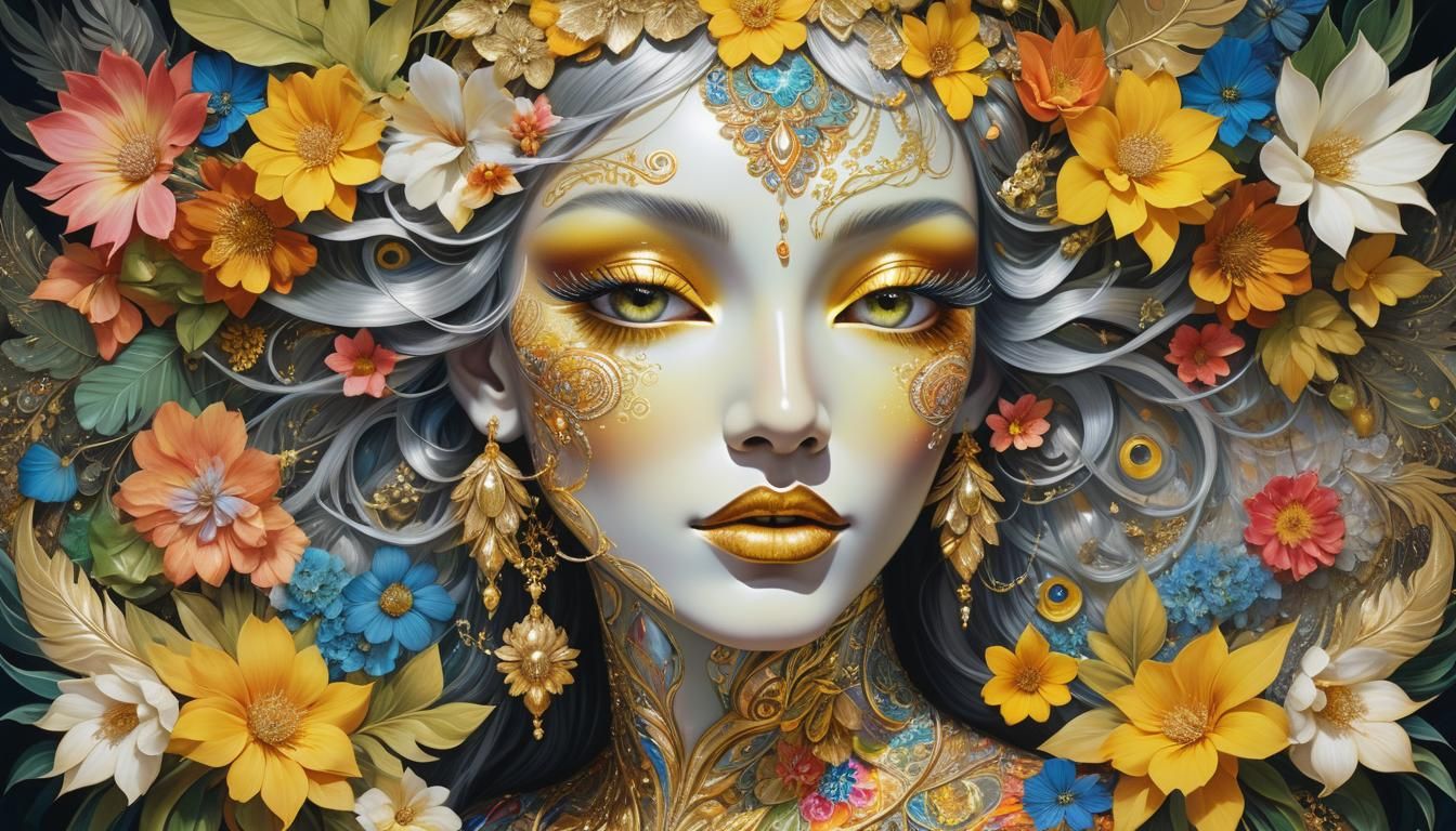 Surreal Portrait with Floral and Angelic Duality