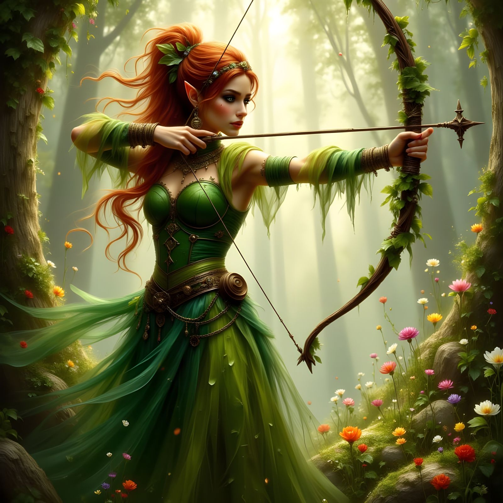 Elven Archer Portrait in Impressionist Style