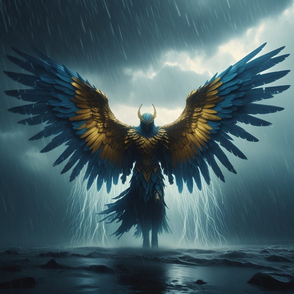 Winged Entity in Storm: Surreal Digital Art