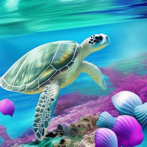 Sea Turtle Gliding in Clear Turquoise Water