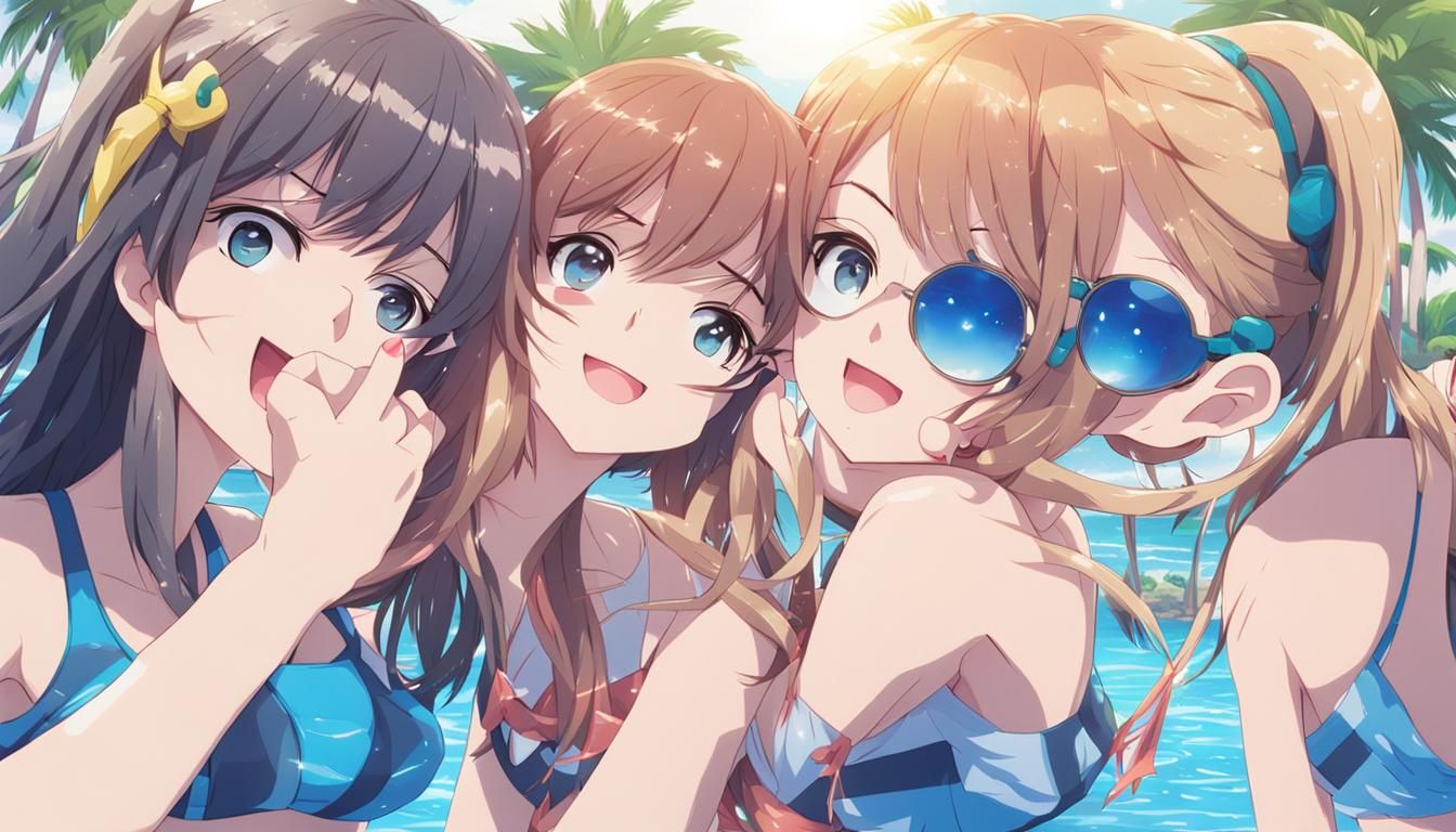 Two Girls Kissing in Bikinis: Anime Style