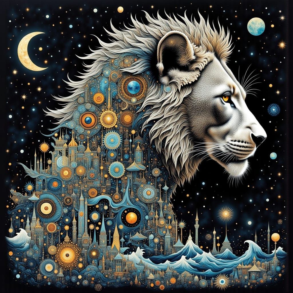 Art Deco Lioness with Fractal Architecture