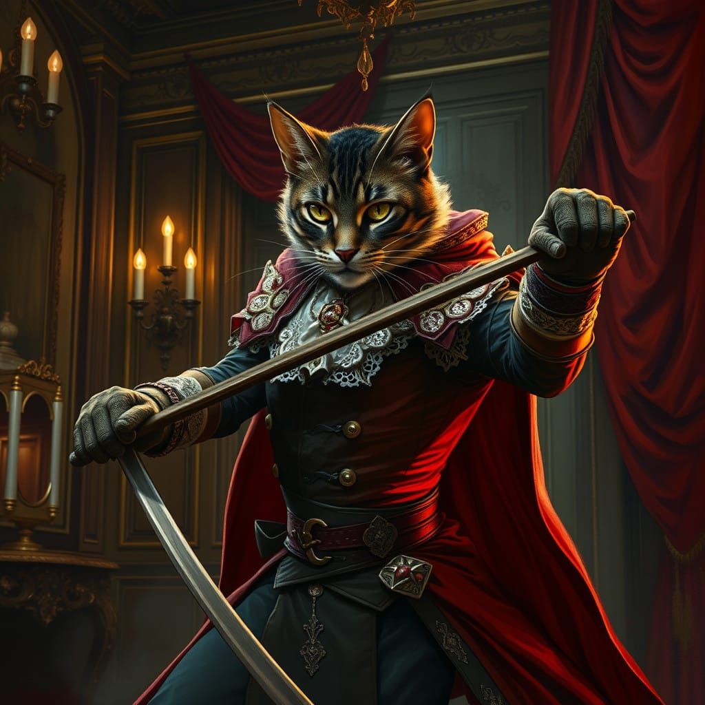 Majestic Feline Combatant in Victorian Splendor