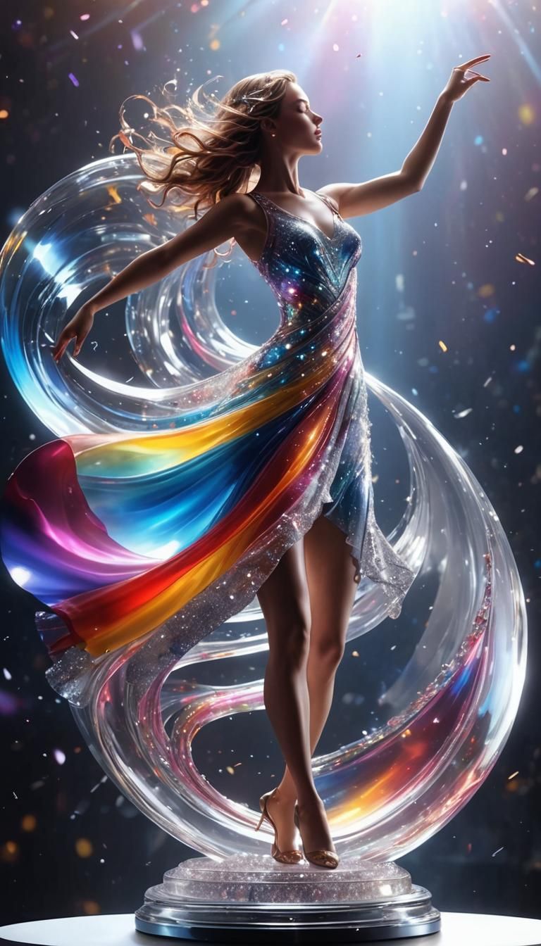 Glass Sculpture: Dancing Woman in Magical Swirl