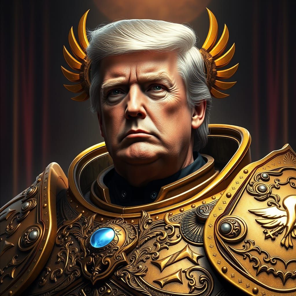 Golden Space Marine Armor in Futuristic Gothic Cathedral