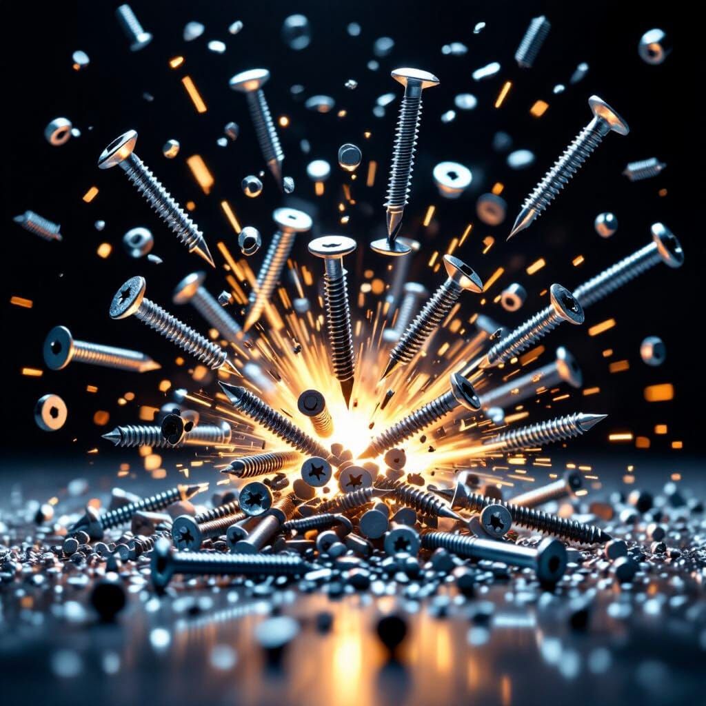 Explosion of Screws and Nails Captured in Mid-Air
