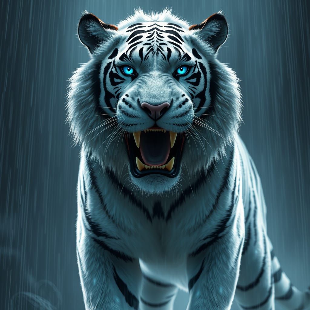 Majestic White Tiger in Rainy Night, Inspired by Loish and I...