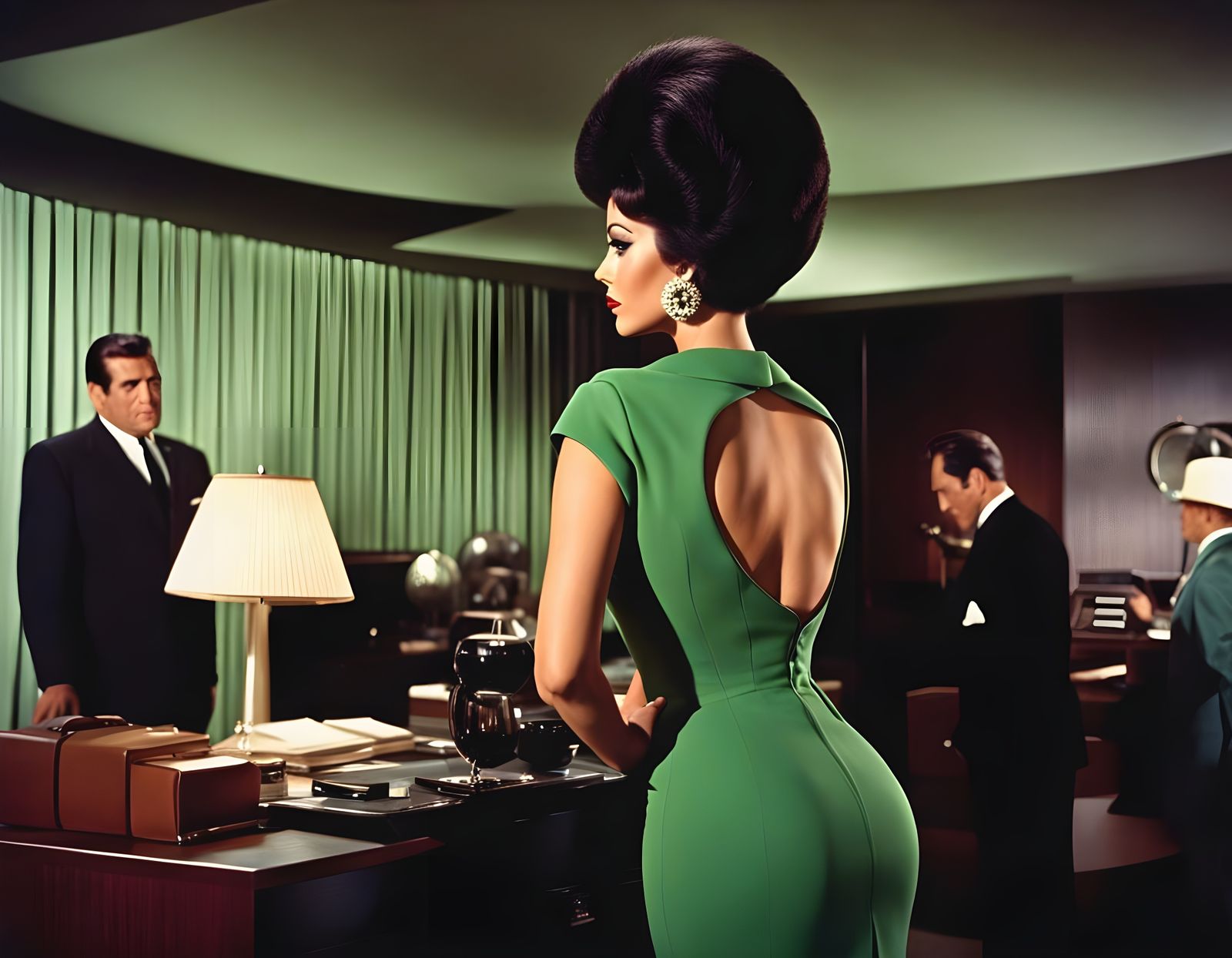 1960s Film Noir Woman in Green Dress
