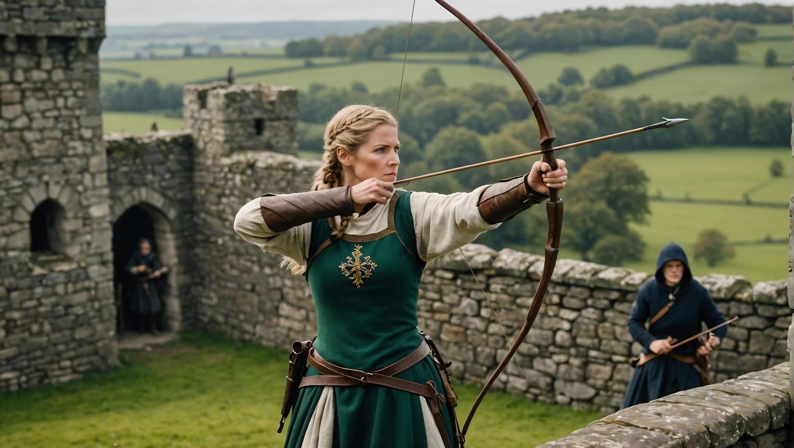 Castle Defense: Mature Woman Archer in Battle