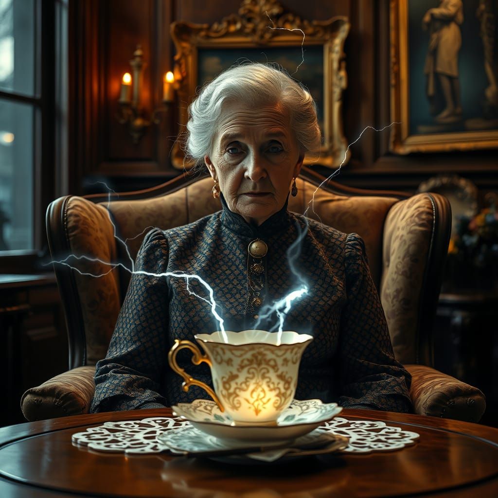 Ethereal Victorian Lady in Antique Teahouse