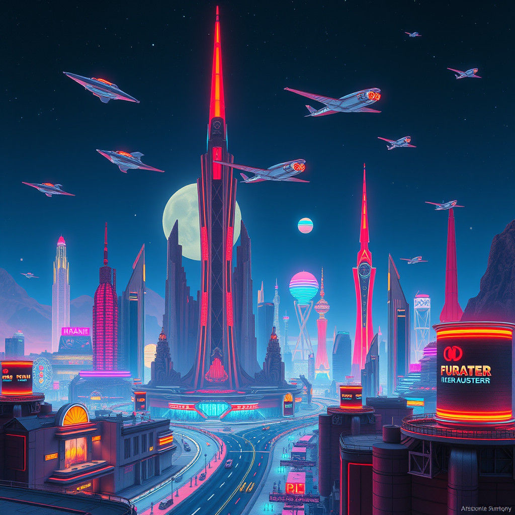 Art Deco Alien City Retro-Futuristic Postcard