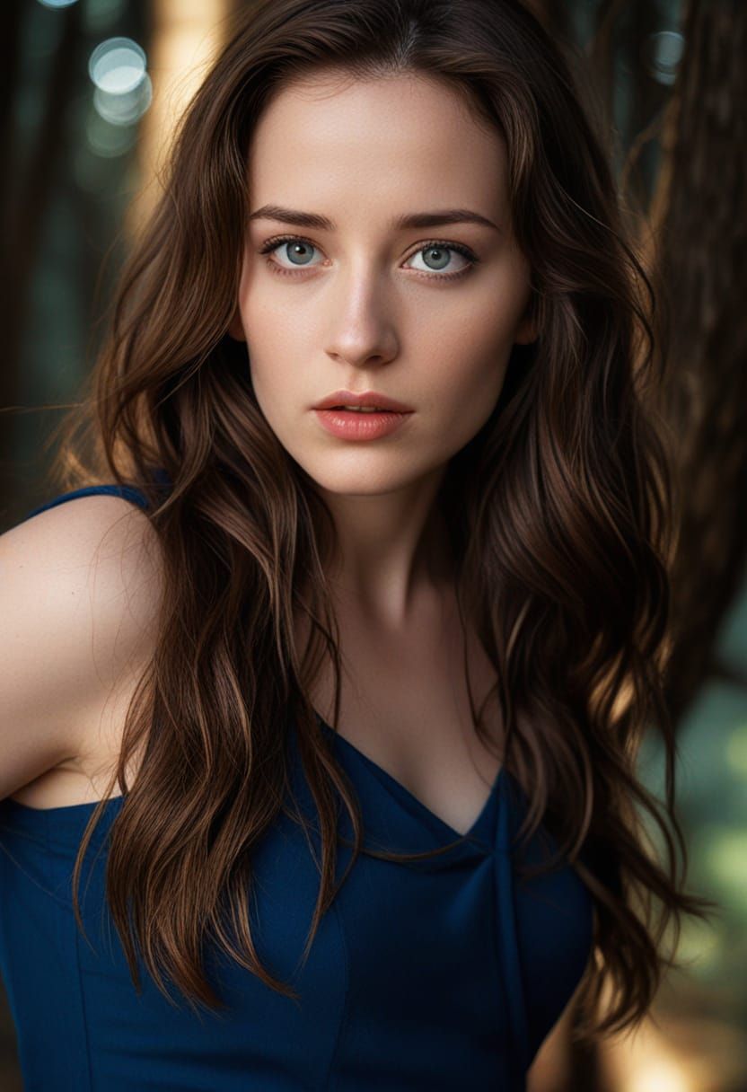 Ethereal Forest Goddess, in Cinematic Film Noir Style