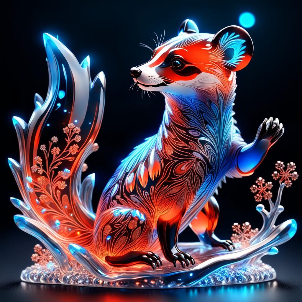 Bioluminescent Crystal Badger Sculpture in Ultra High Qualit...