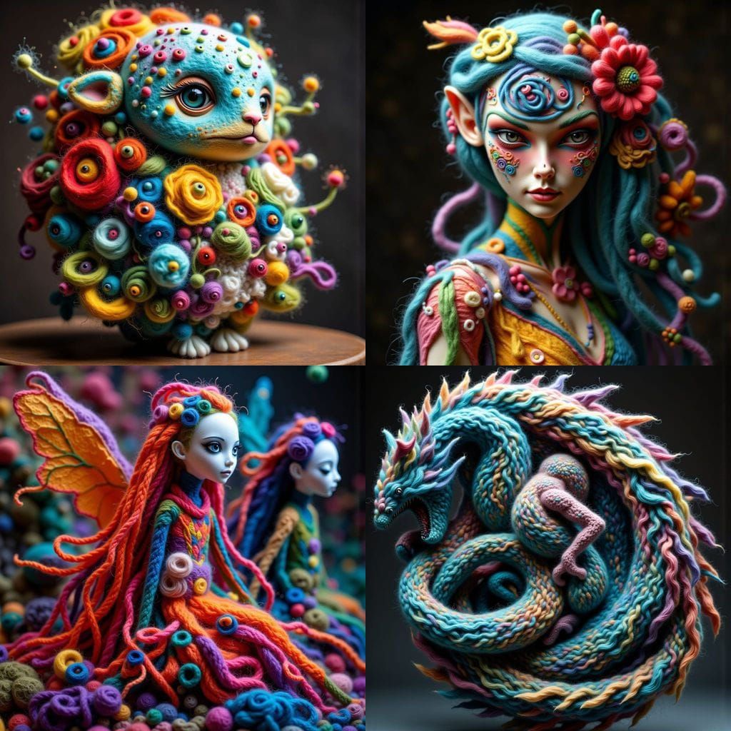 Intense Needle Felted 3D Models with Spangles