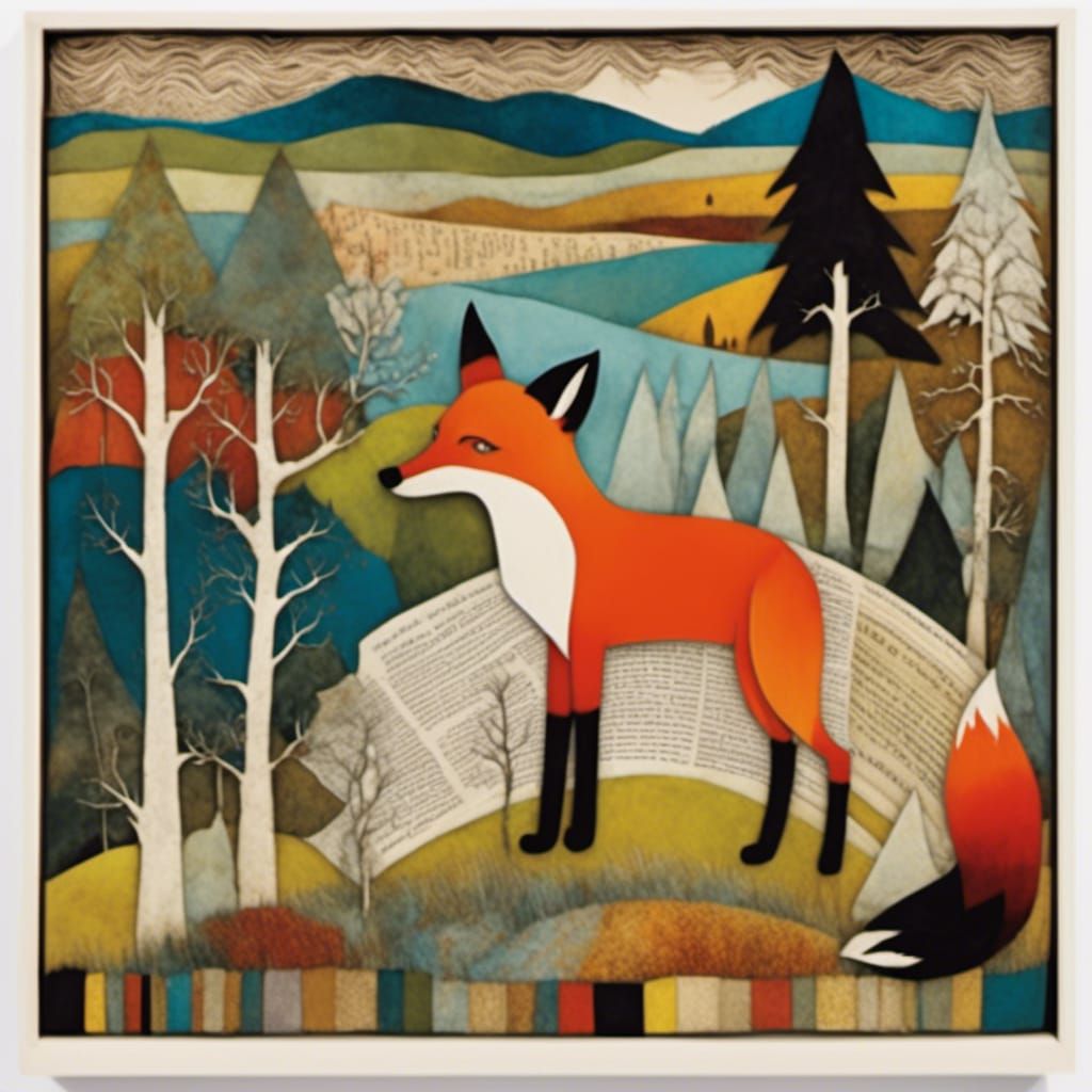 Fox in Landscape: A Mixed-Media Collage