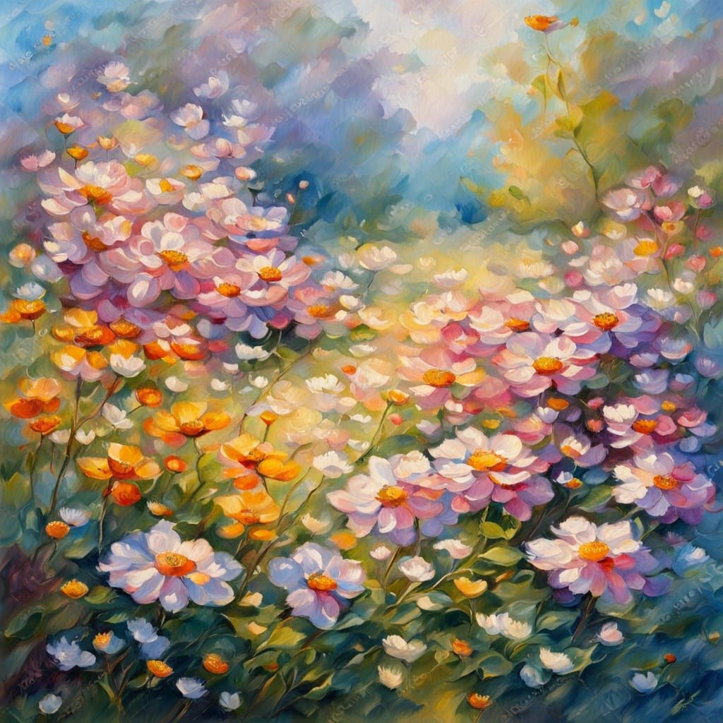 Impressionist Floral Oil Painting in Pastel Colors