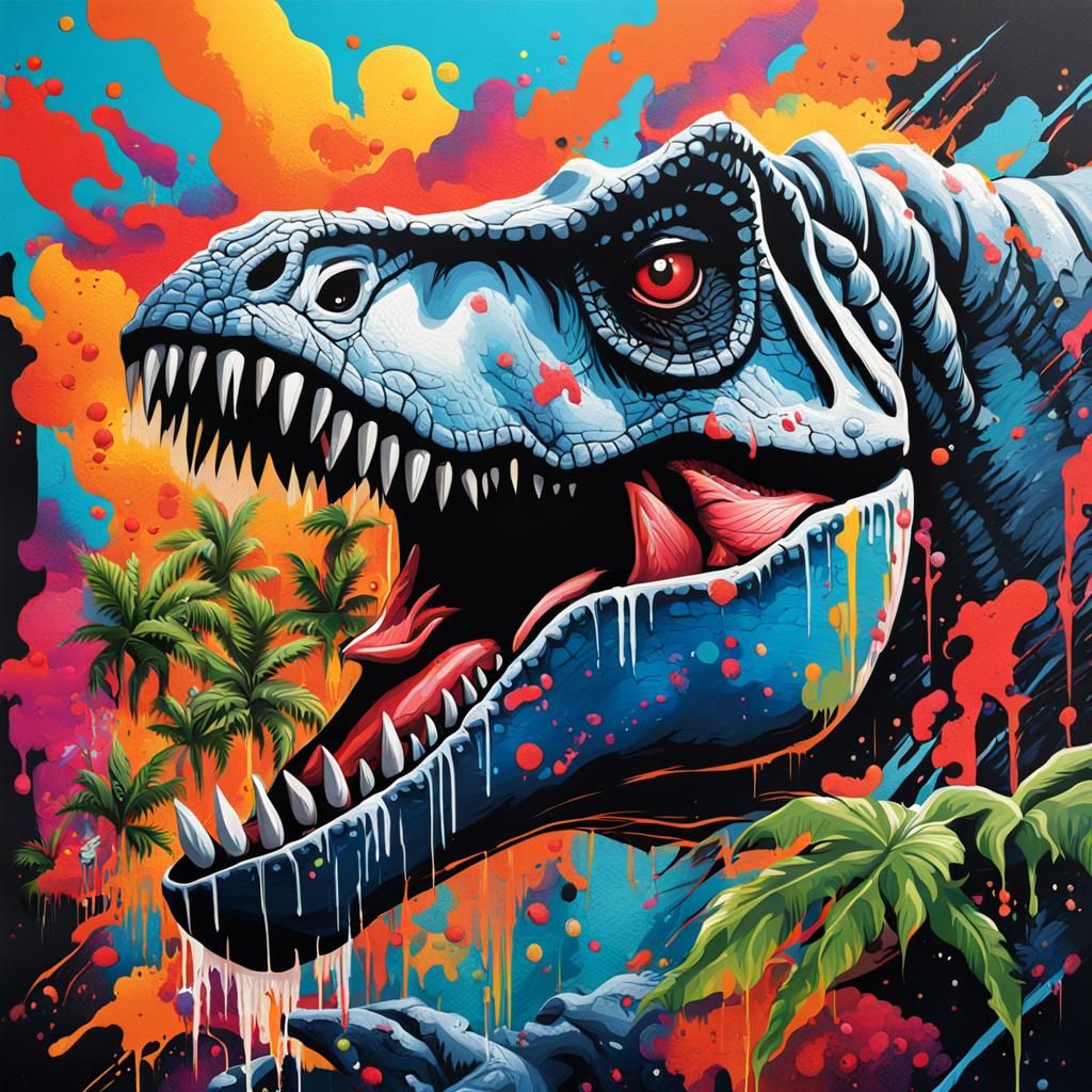 Jurassic World as Colorful Graffiti Street Art