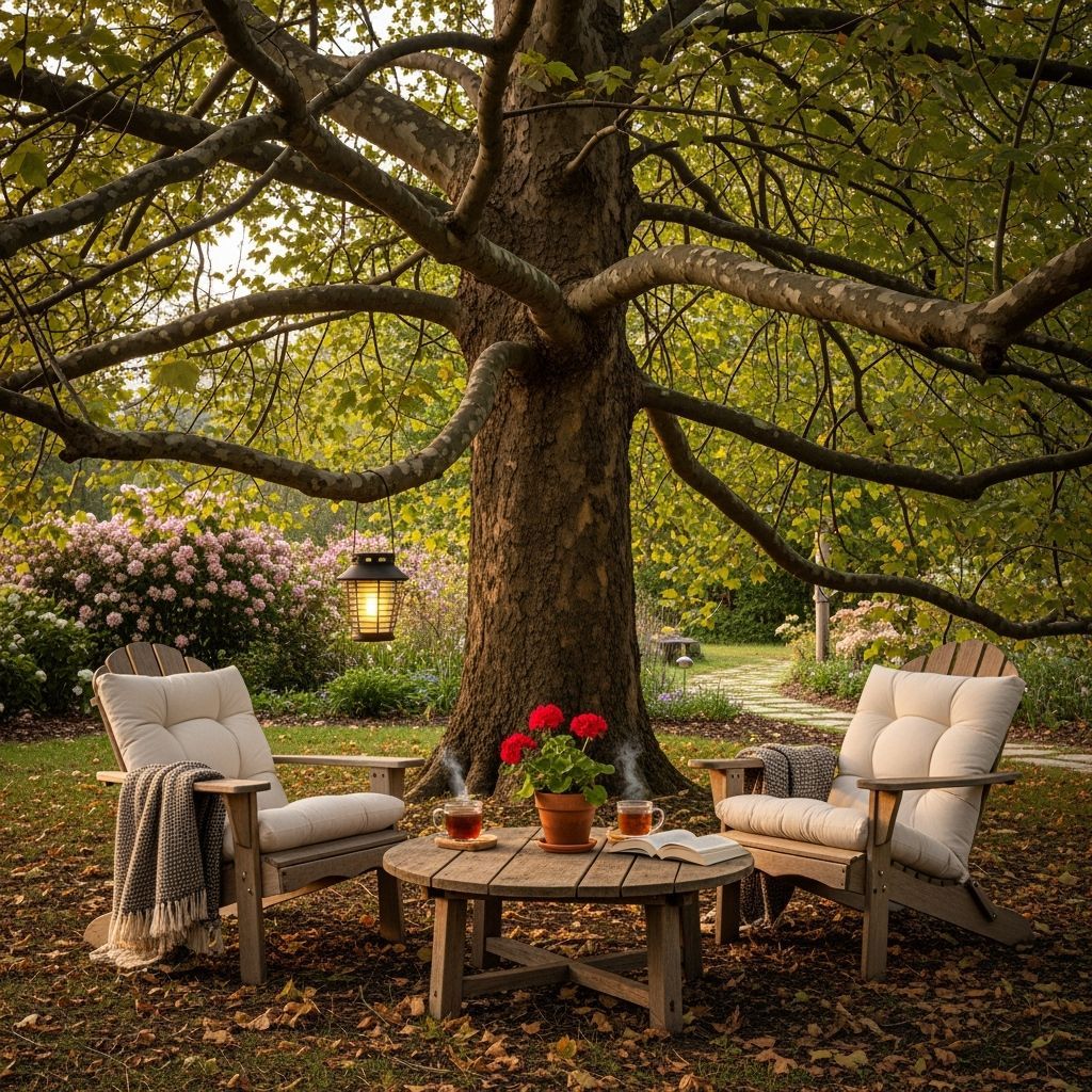 Inviting Sitting Area Beneath a Sycamore Tree