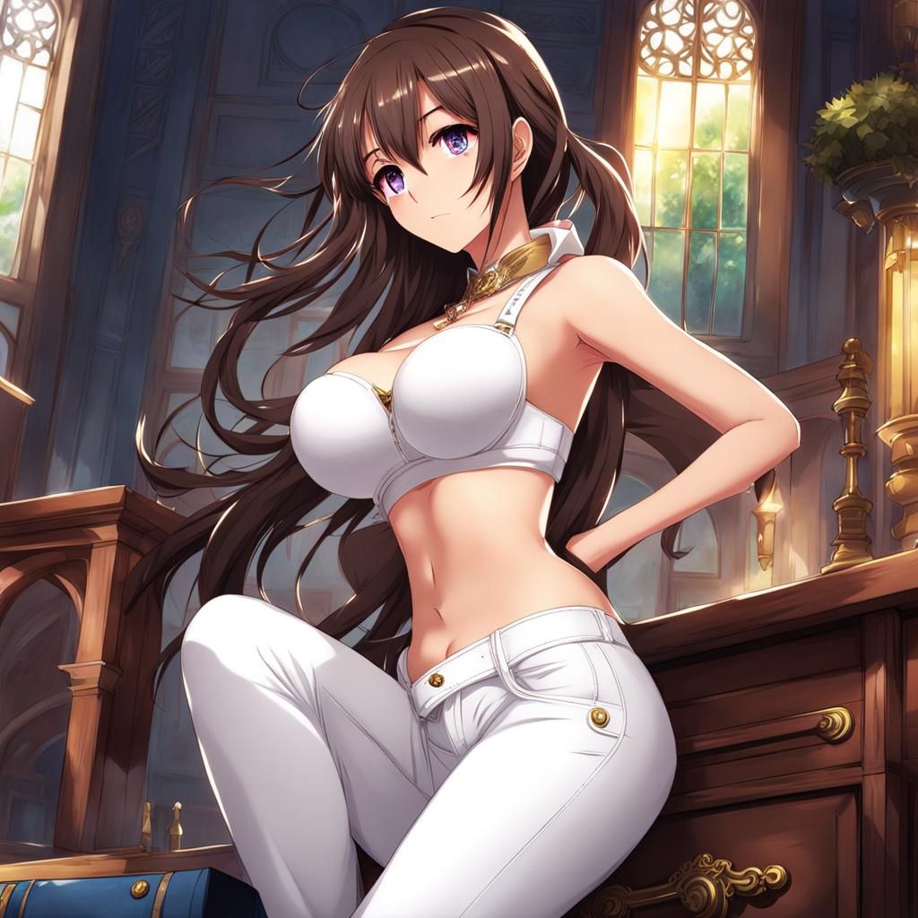 Anime Woman in White Bra and Pants