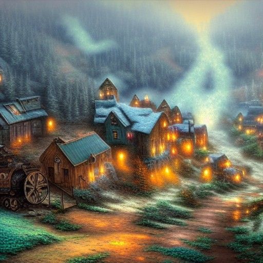 Ethereal Abandoned Mining Town in Fantasy Style