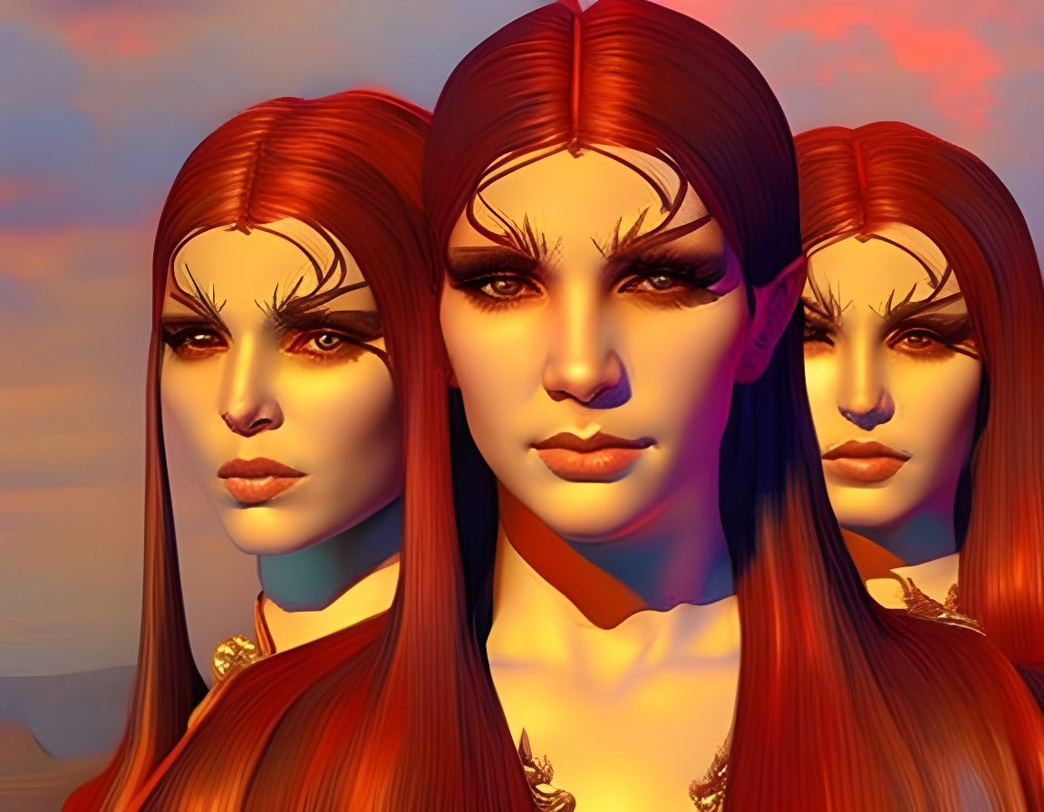 Sinister Sisters: A Realistic 3D Digital Art Portrait